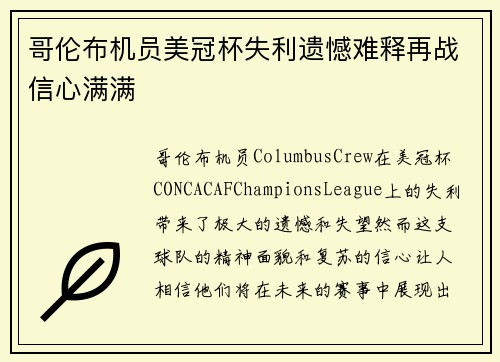 哥伦布机员美冠杯失利遗憾难释再战信心满满 哥伦布机员美冠杯失利遗憾难释再战信心满满