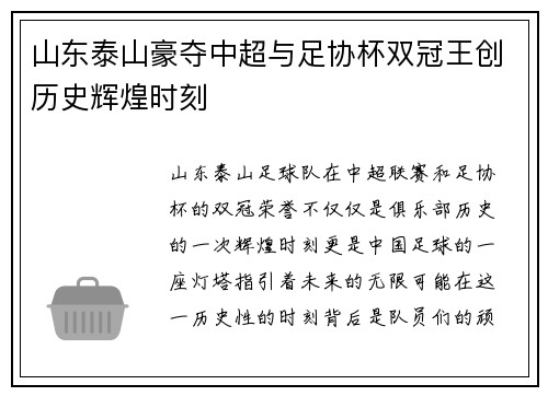 山东泰山豪夺中超与足协杯双冠王创历史辉煌时刻 山东泰山豪夺中超与足协杯双冠王创历史辉煌时刻